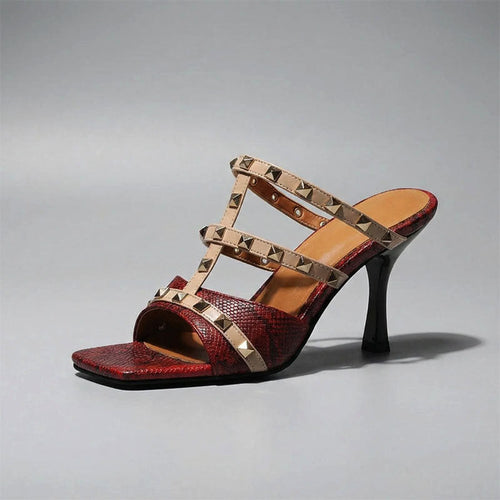 Anastasia - Women's Studded Snake Print Heeled Sandals