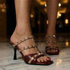 Anastasia - Women's Studded Snake Print Heeled Sandals