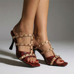 Anastasia - Women's Studded Snake Print Heeled Sandals