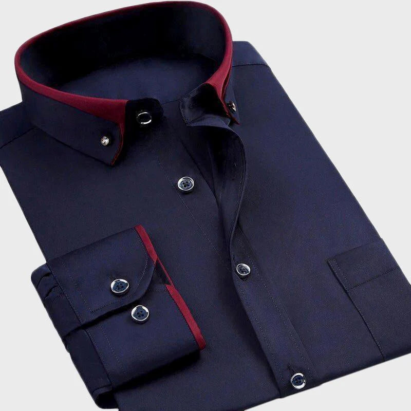 Andrian - Men's Contrast Trim Button-Down Dress Shirt