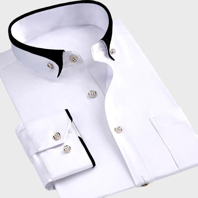 Andrian - Men's Contrast Trim Button-Down Dress Shirt