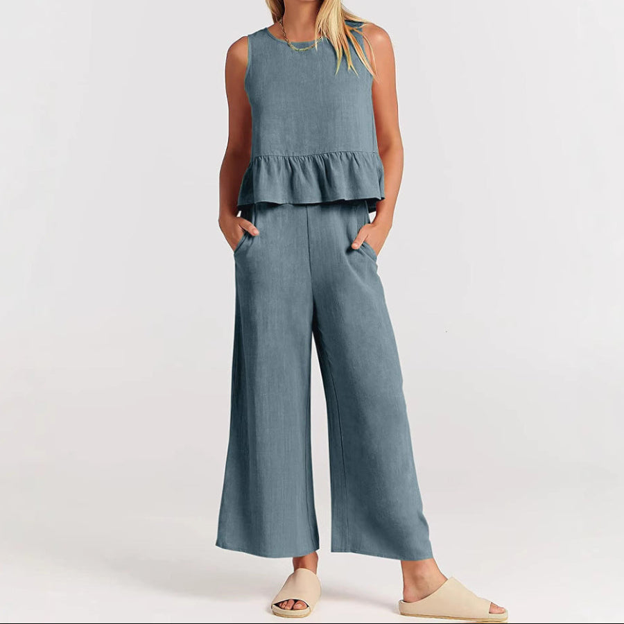 Angelina - Women’s Wide Leg Pants and Sleeveless Top Set