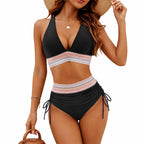 Anika - Women’s High-Waist Contrast Trim Halter Bikini Set