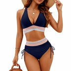 Anika - Women’s High-Waist Contrast Trim Halter Bikini Set