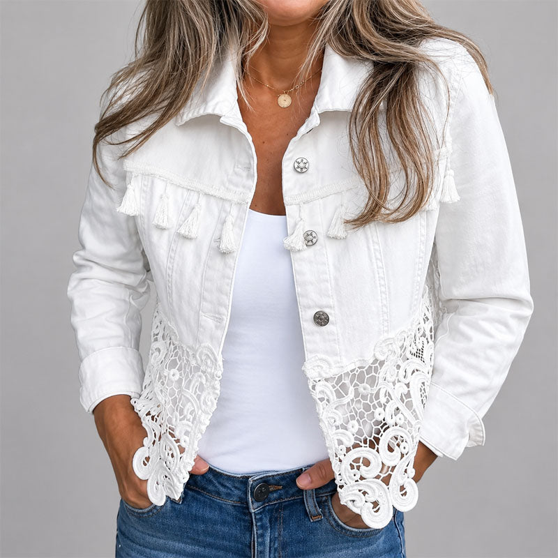 Anna - Women's Lace Hem Denim Jacket