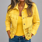 Anna - Women's Lace Hem Denim Jacket