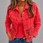 Anna - Women's Lace Hem Denim Jacket