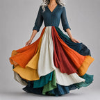 Annette - Women's Multicolor Panel Flowy Dress