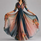 Annette - Women's Multicolor Panel Flowy Dress