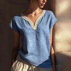 Annie - Women’s Boho Crochet Trim V-Neck Blouse