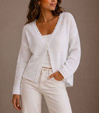 Annika - Women's Ribbed Cardigan with Scalloped Trim