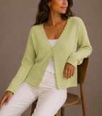 Annika - Women's Ribbed Cardigan with Scalloped Trim
