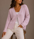 Annika - Women's Ribbed Cardigan with Scalloped Trim