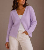 Annika - Women's Ribbed Cardigan with Scalloped Trim