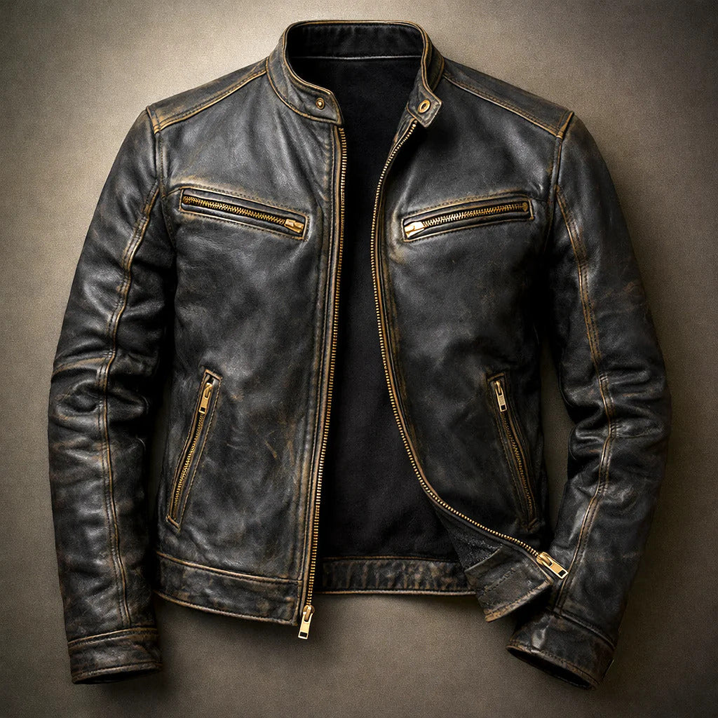 Archer - Men's Zip-Up Patina Leather Jacket