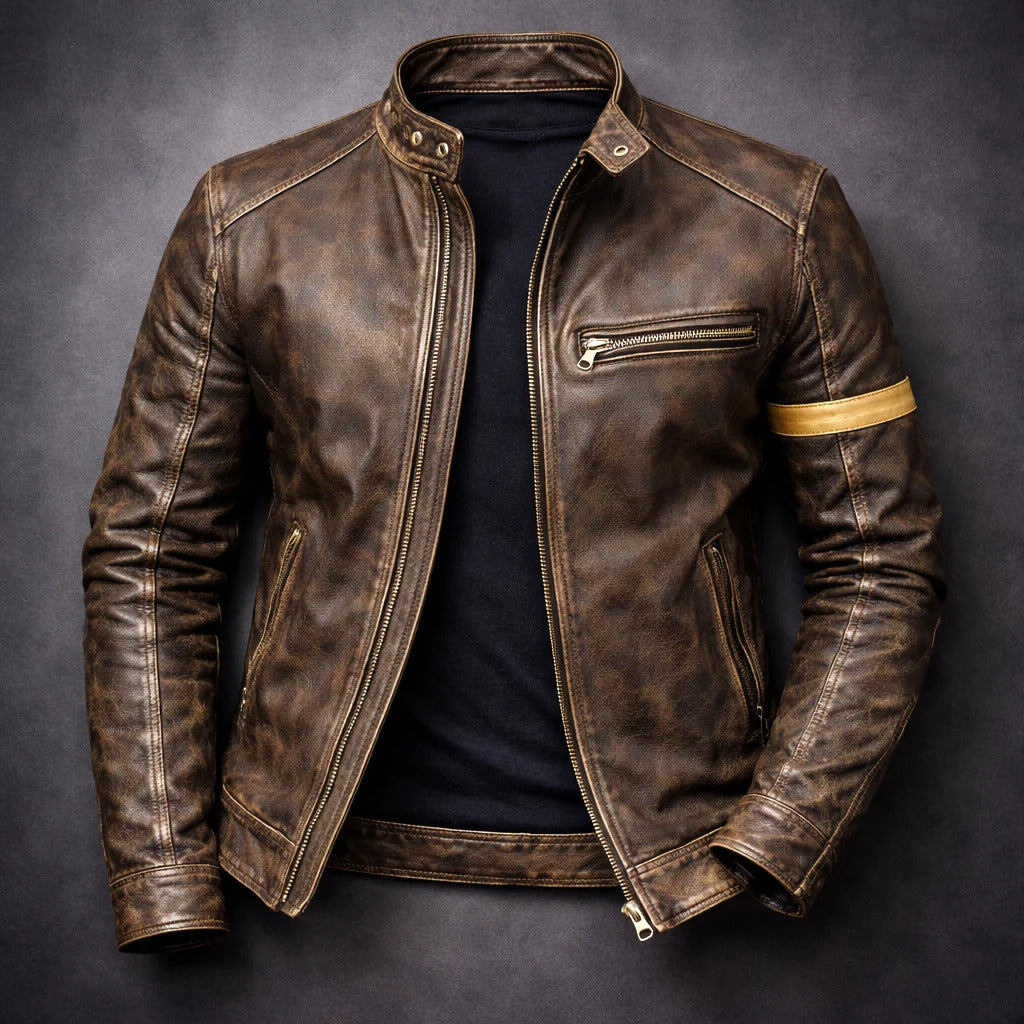 Archer - Men's Zip-Up Patina Leather Jacket