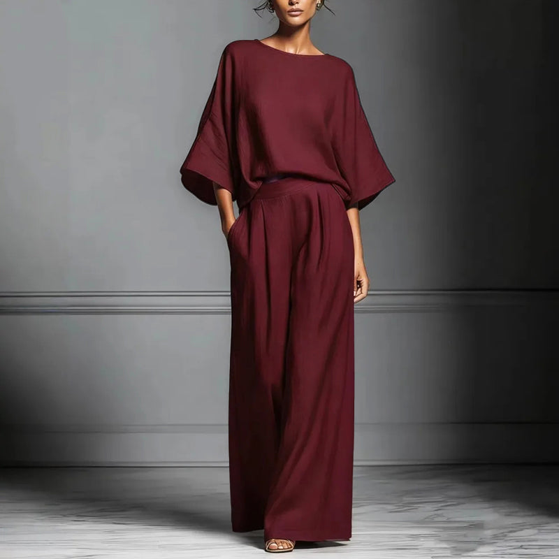 Aria - Women’s Loose Fit Batwing Top and Pleated Pants Set