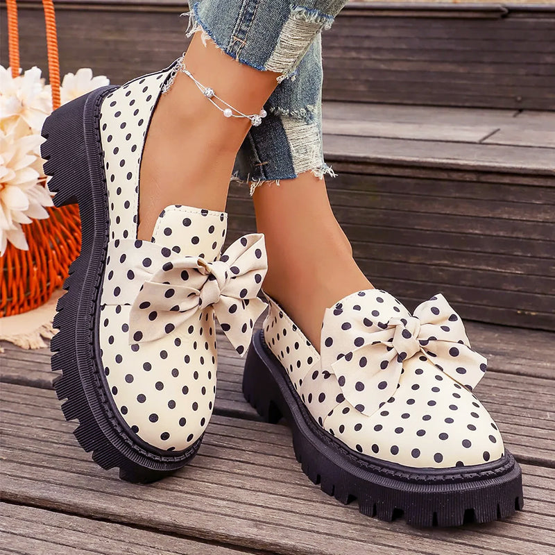 Arleth - Women's Polka Dot Bow Platform Loafers