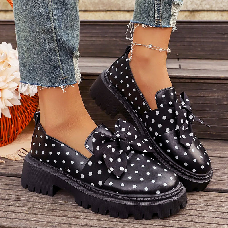 Arleth - Women's Polka Dot Bow Platform Loafers