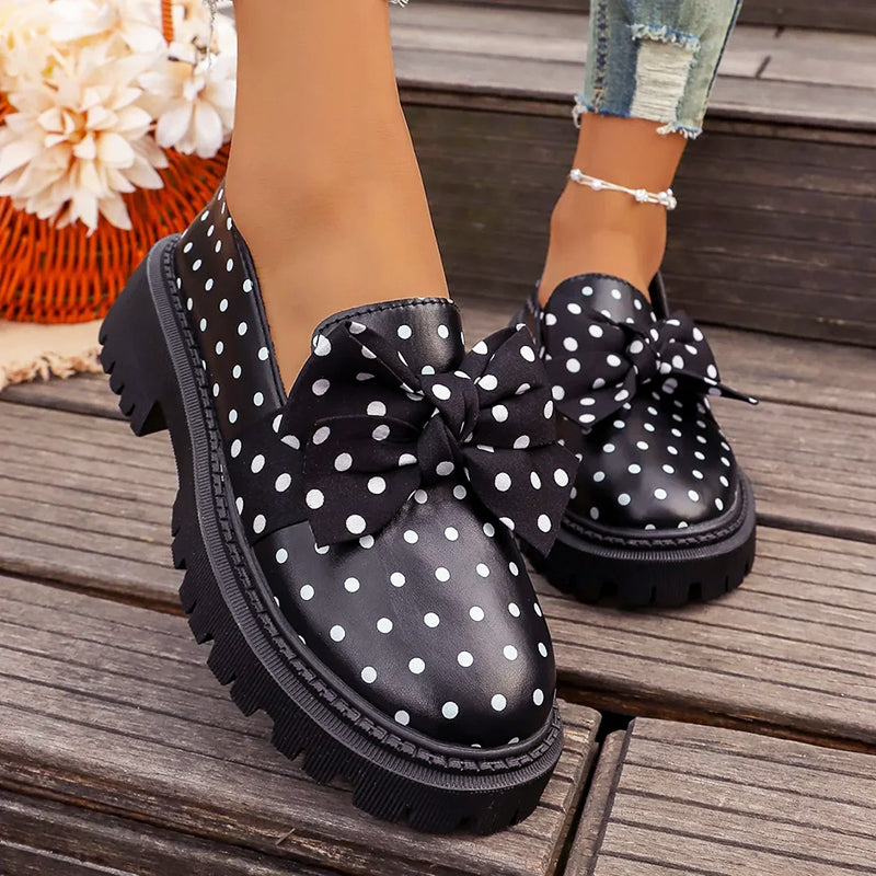 Arleth - Women's Polka Dot Bow Platform Loafers
