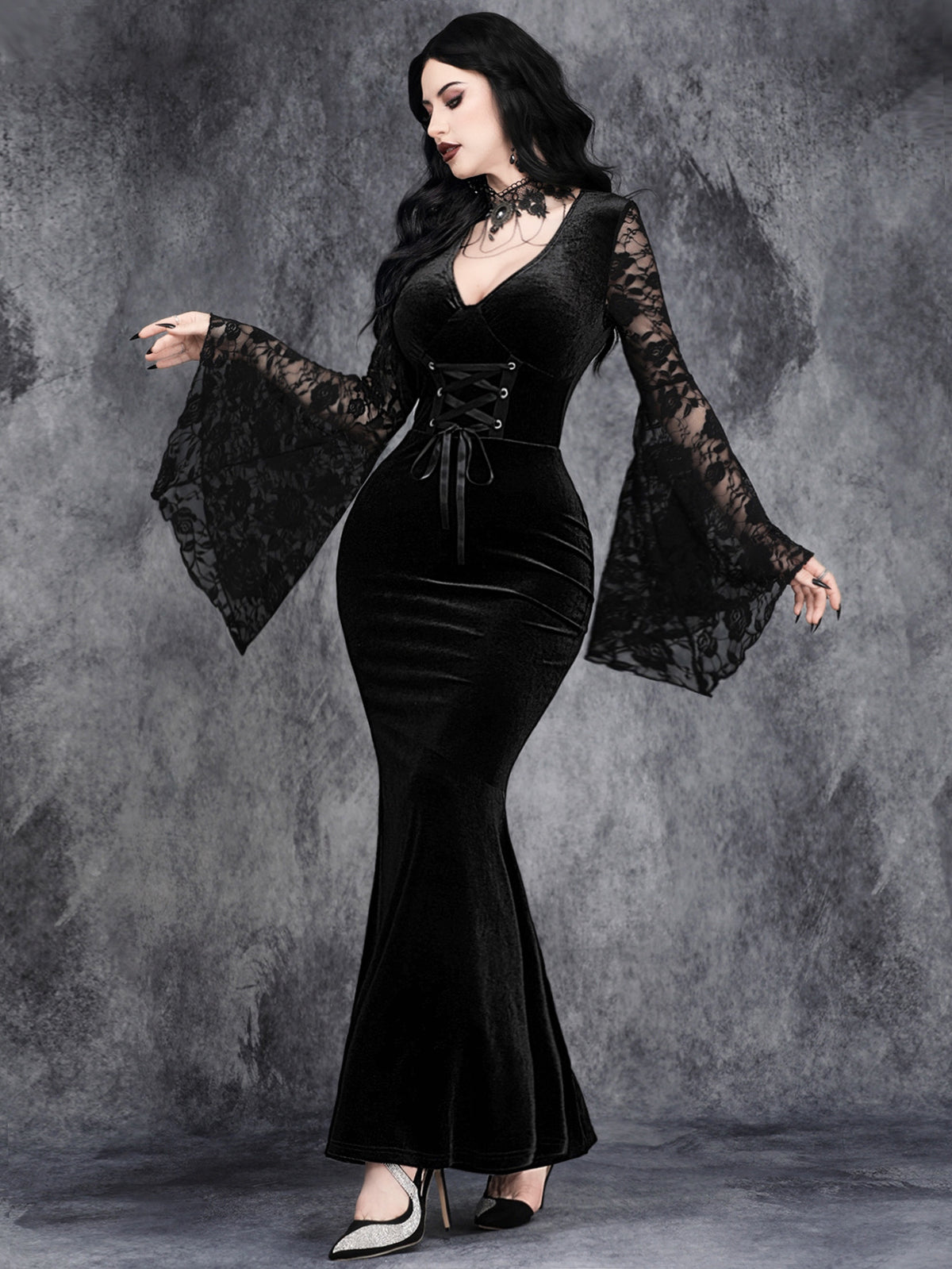 Arleth - Women's Bell Sleeve Goth Halloween Costume Dress