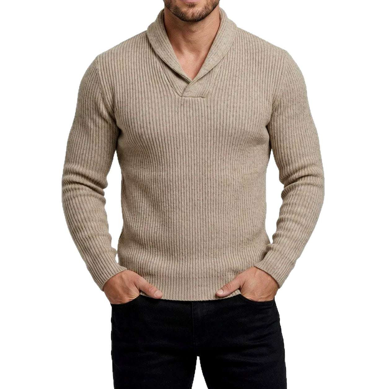 Arnaud - Men's Ribbed Shawl Collar Knit Sweater