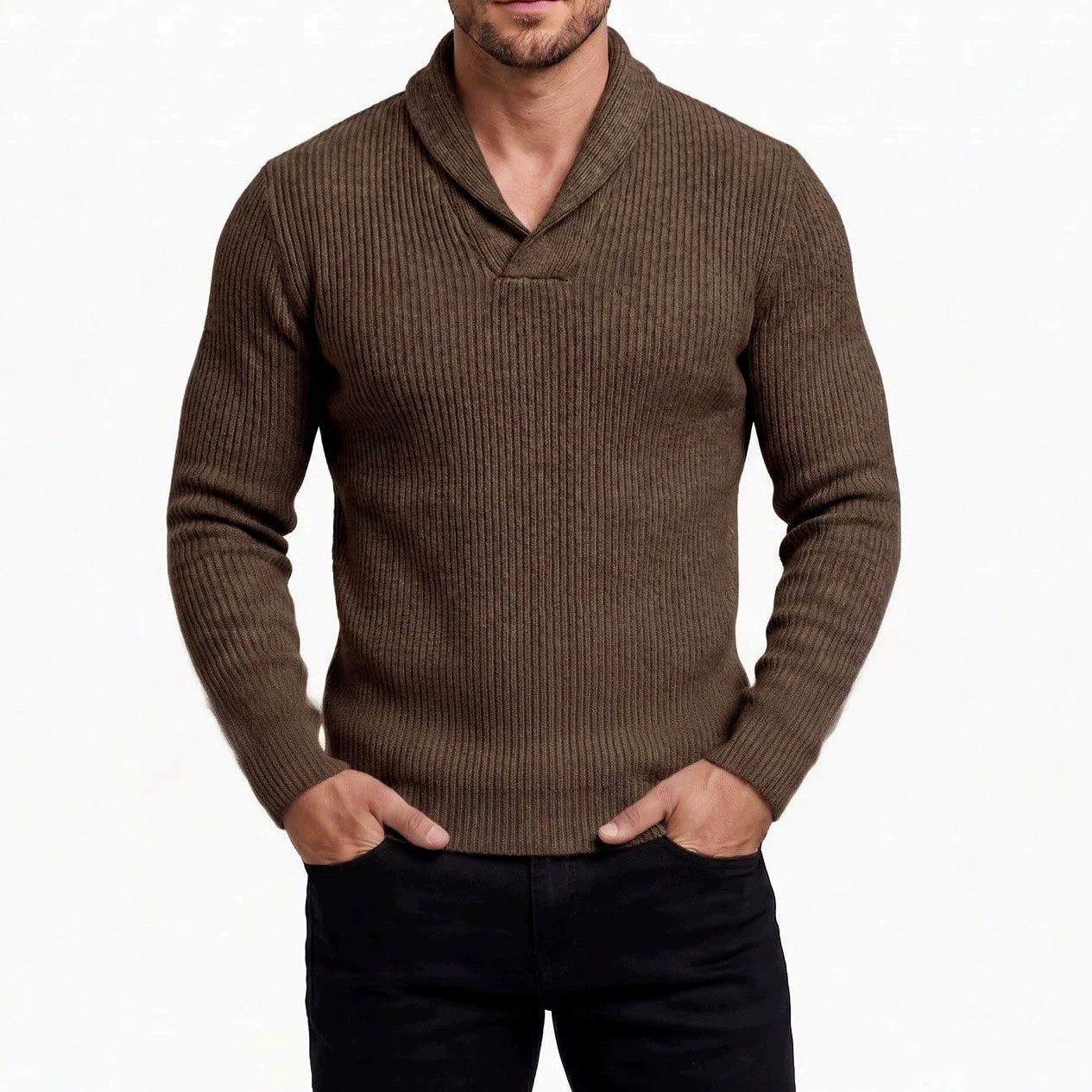 Arnaud - Men's Ribbed Shawl Collar Knit Sweater