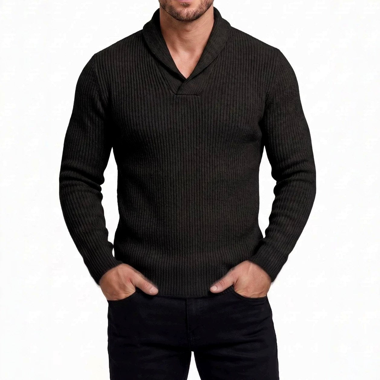 Arnaud - Men's Ribbed Shawl Collar Knit Sweater