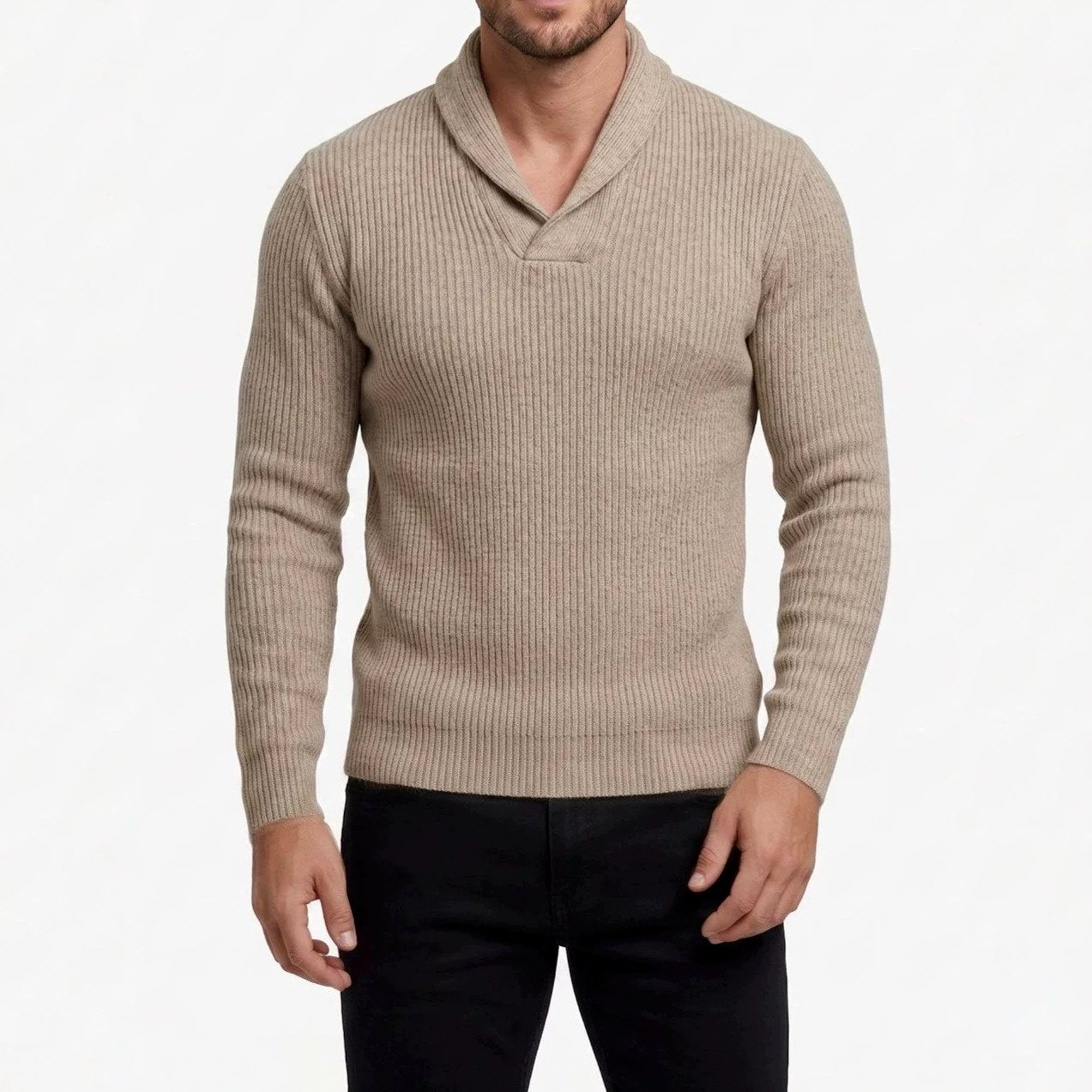 Arnaud - Men's Ribbed Shawl Collar Knit Sweater