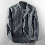 Arthur - Men's Linen Band Collar Button Shirt