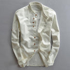 Arthur - Men's Linen Band Collar Button Shirt