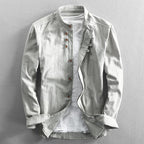 Arthur - Men's Linen Band Collar Button Shirt