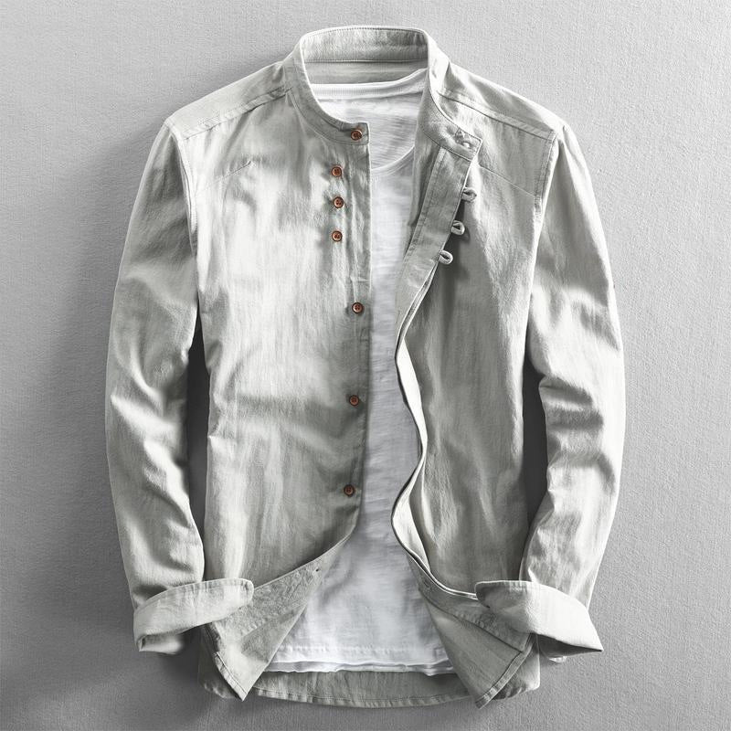 Arthur - Men's Linen Band Collar Button Shirt