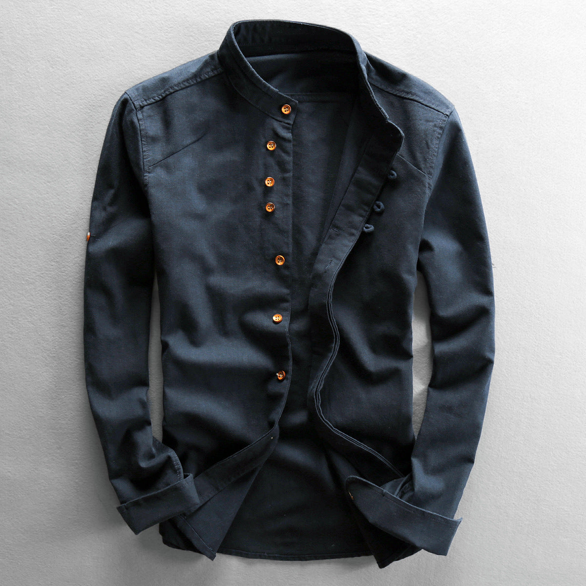 Arthur - Men's Linen Band Collar Button Shirt