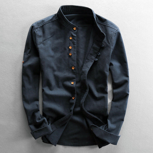 Arthur - Men's Linen Band Collar Button Shirt