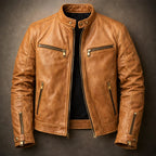 Arthur - Men's Vintage Leather Moto Jacket with Gold Zip Hardware