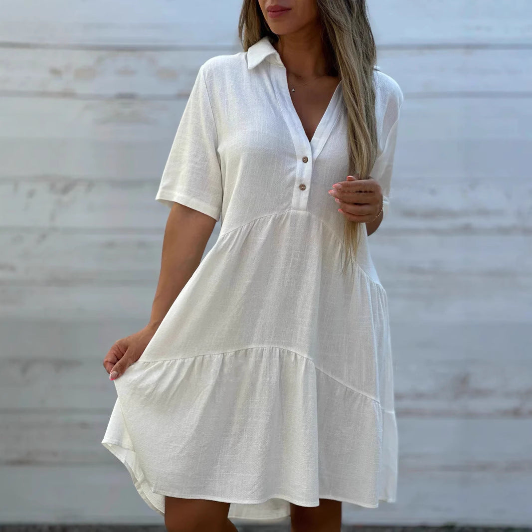 Ashley - Women's Collared V-Neck Tiered Mini Dress