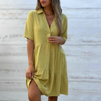 Ashley - Women's Collared V-Neck Tiered Mini Dress