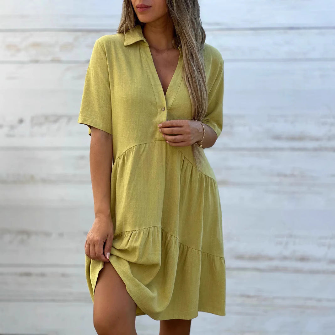 Ashley - Women's Collared V-Neck Tiered Mini Dress