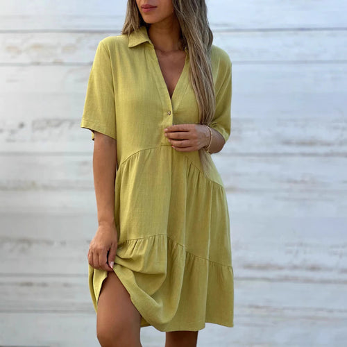 Ashley - Women's Collared V-Neck Tiered Mini Dress