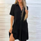 Ashley - Women's Collared V-Neck Tiered Mini Dress