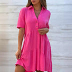 Ashley - Women's Collared V-Neck Tiered Mini Dress