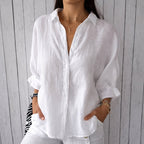 Audrey - Women's Loose Fit Long Sleeve Collared Shirt