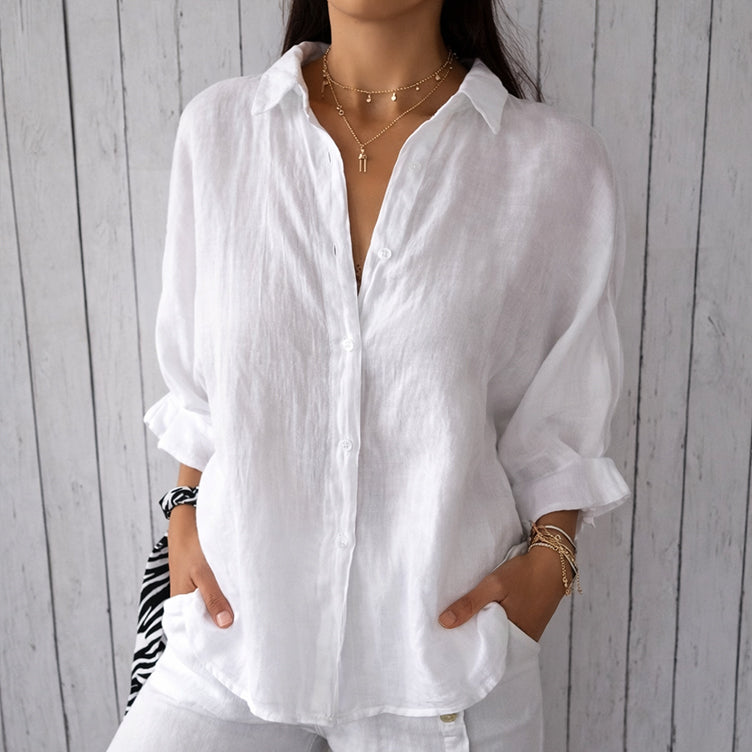 Audrey - Women's Loose Fit Long Sleeve Collared Shirt