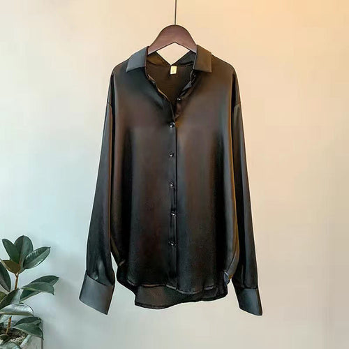 Audrey - Women's Satin Pointed Collar Shirt