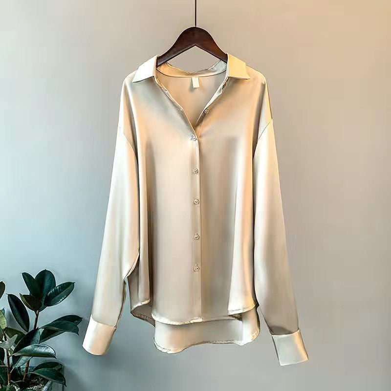 Audrey - Women's Satin Pointed Collar Shirt