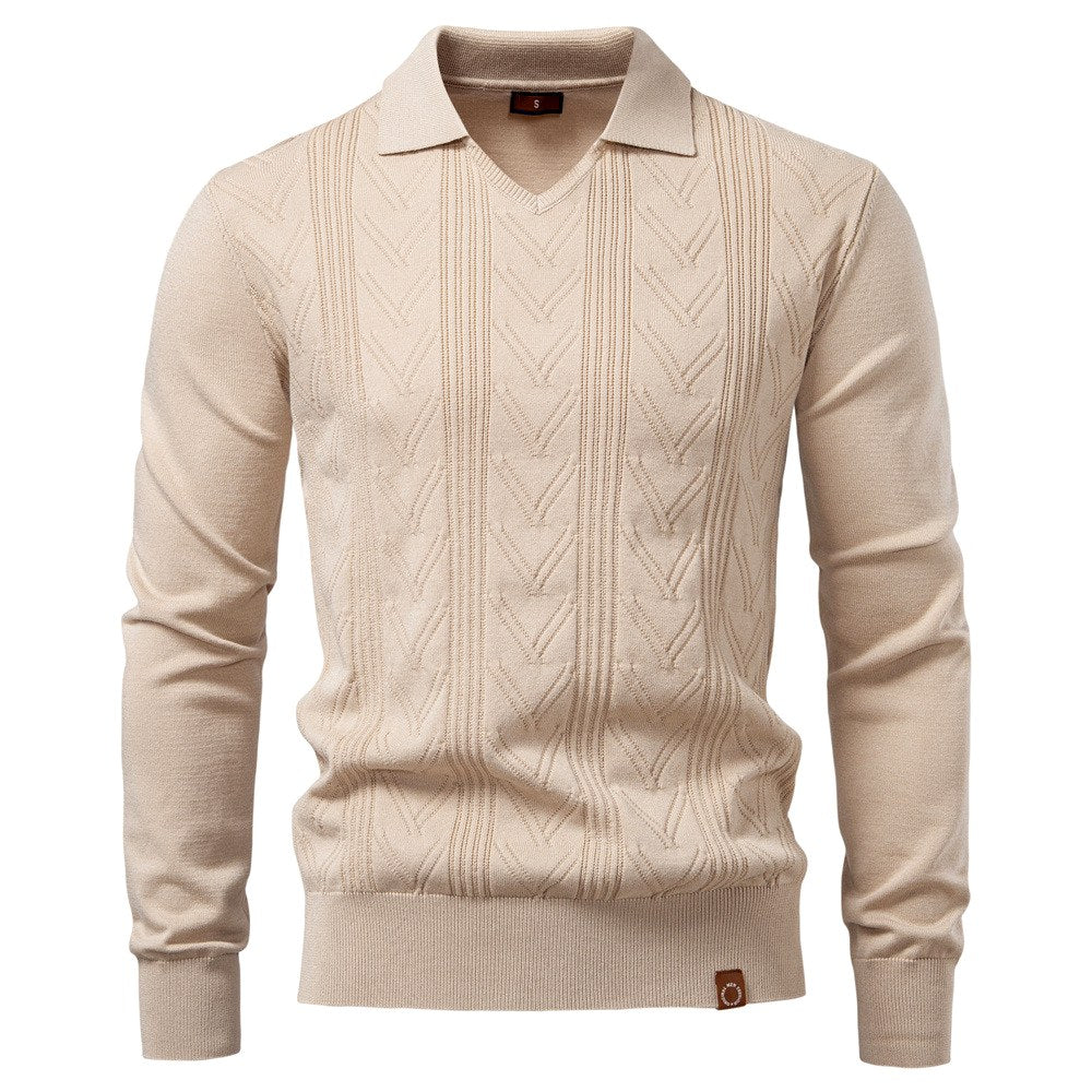 Austen - Men's Textured V-Neck Collared Knit Sweater