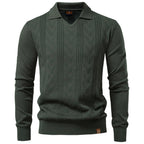 Austen - Men's Textured V-Neck Collared Knit Sweater