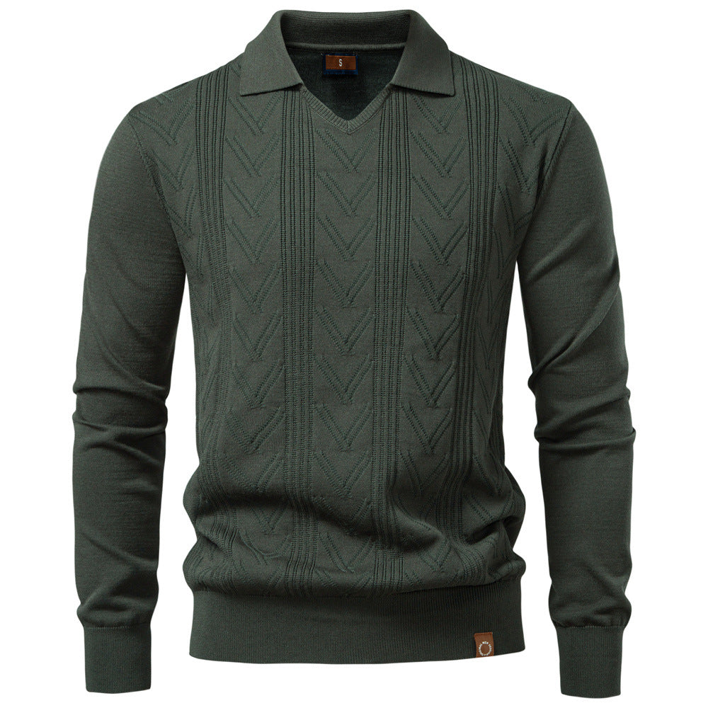 Austen - Men's Textured V-Neck Collared Knit Sweater