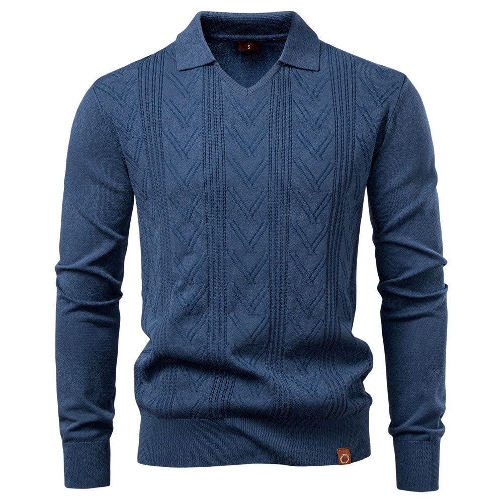 Austen - Men's Textured V-Neck Collared Knit Sweater